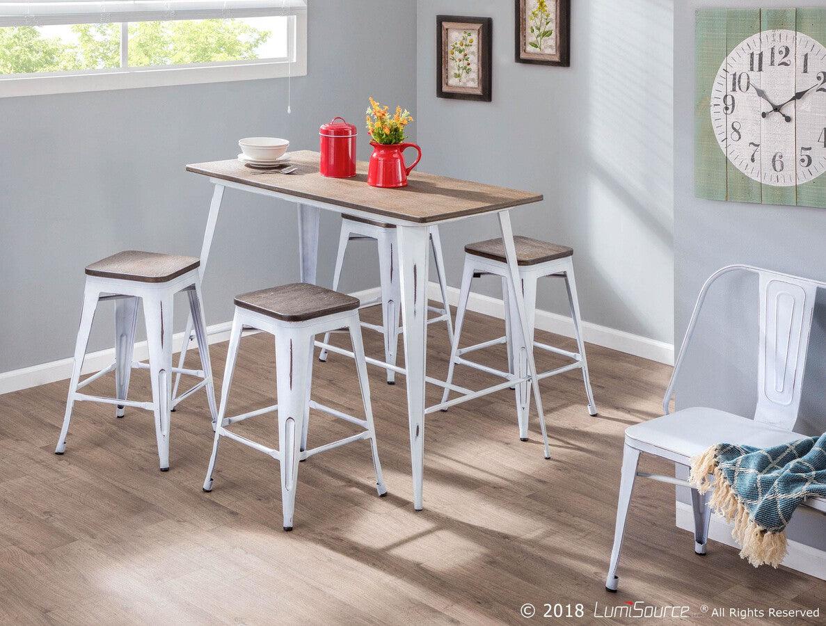 Lumisource Benches - Oregon Industrial Metal Dining/Entryway Bench with Distressed Vintage White Finish