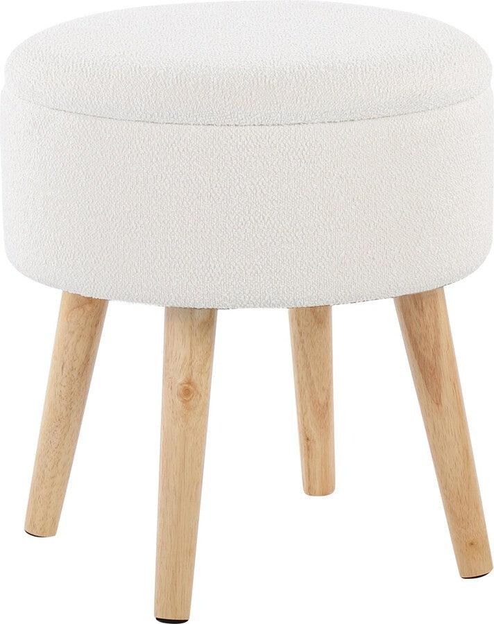Lumisource Ottomans & Stools - Tray Storage Ottoman With Matching Stool In Textured Cream Fabric & Natural Wood Legs