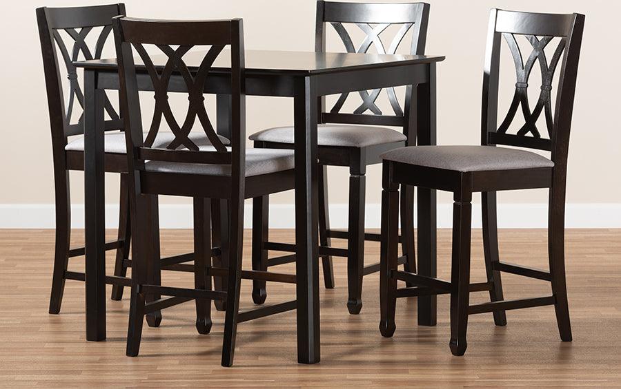 Wholesale Interiors Dining Sets - Reneau Contemporary Gray Fabric Upholstered Brown Finished 5-Piece Wood Pub Set
