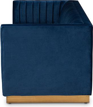 Wholesale Interiors Sofas & Couches - Aveline Glam And Luxe Navy Blue Velvet Fabric Upholstered Brushed Gold Finished Sofa