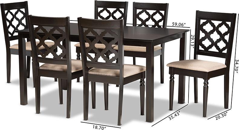Wholesale Interiors Dining Sets - Ramiro Sand Fabric Upholstered and Dark Brown Finished Wood 7-Piece Dining Set