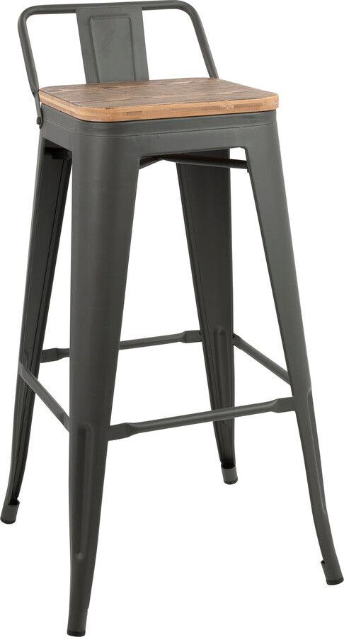 Lumisource Barstools - Oregon Industrial Low Back Barstool in Grey and Brown - Set of 2