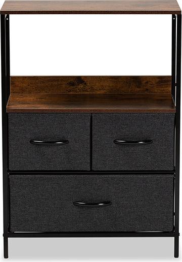 Wholesale Interiors Cabinets & Wardrobes - Hakan Modern Industrial Grey Fabric and Walnut Brown Wood 3-Drawer Storage Cabinet