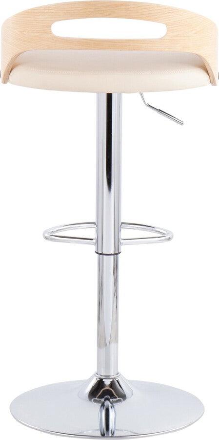 Lumisource Barstools - Cassis Mid-Century Modern Adjustable Barstool with Swivel in Natural Wood and Cream Faux Leather
