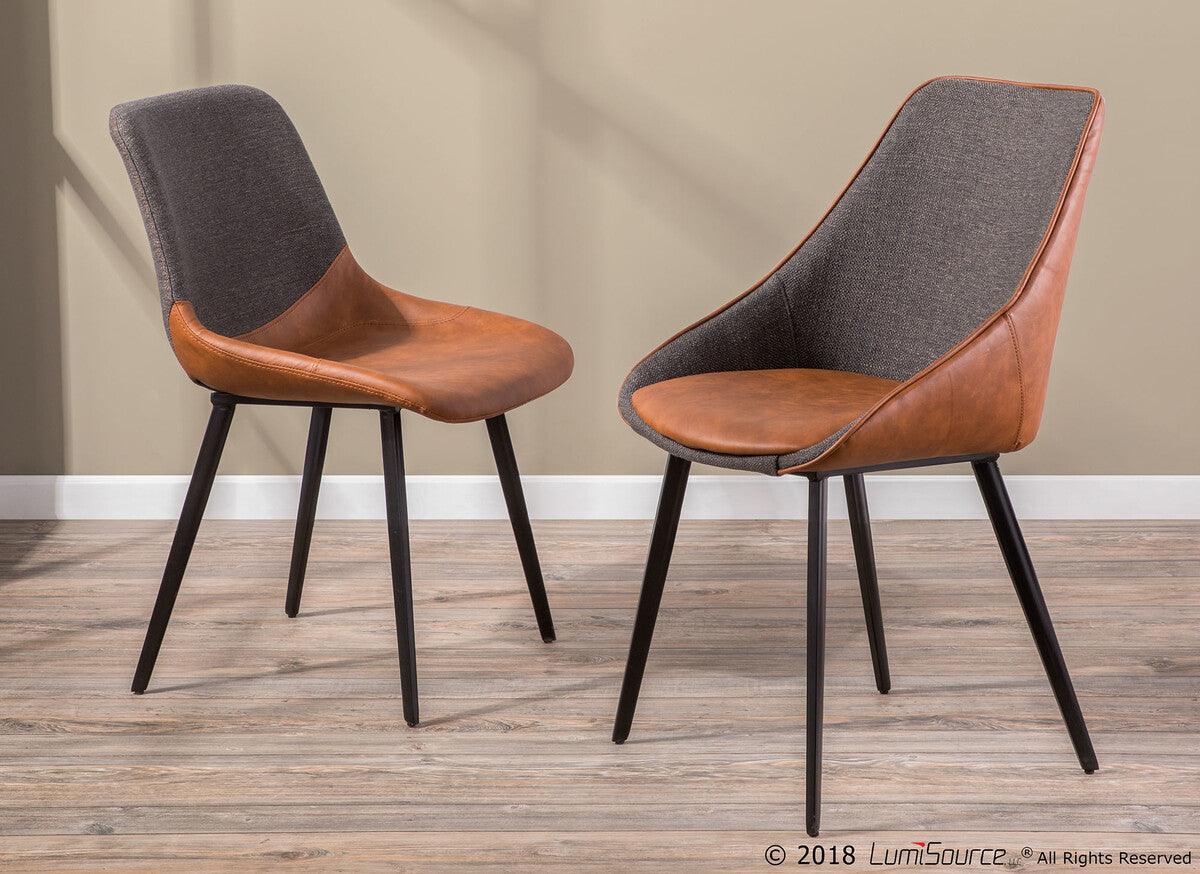 Lumisource Dining Chairs - Marche Contemporary Two-Tone Chair in Brown Faux Leather & Grey Fabric - Set of 2
