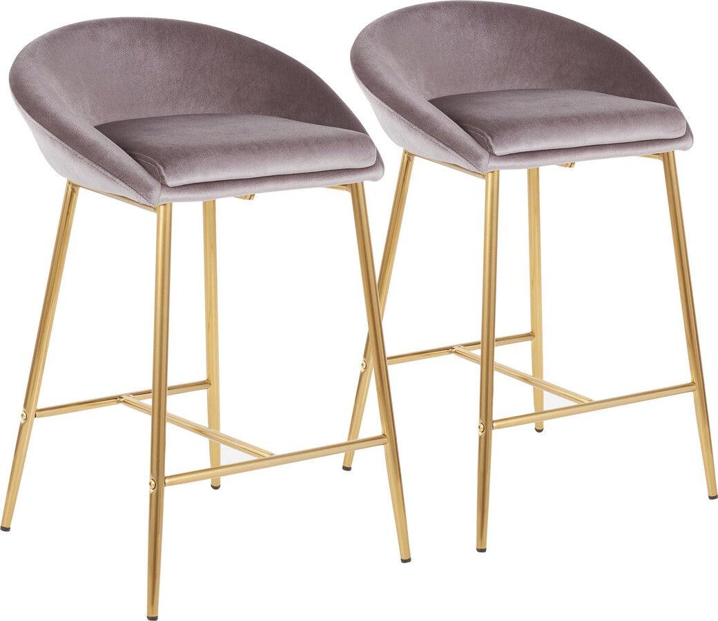 Lumisource Barstools - Matisse Glam 26" Counter Stool with Gold Frame and Silver Velvet - Set of 2