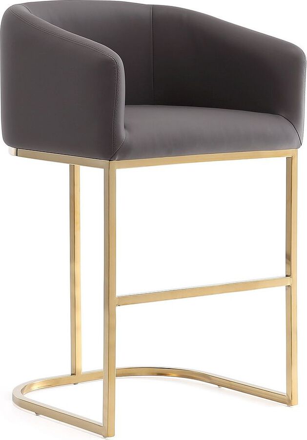 Manhattan Comfort Barstools - Louvre 36 in. Grey and Titanium Gold Stainless Steel Counter Height Bar Stool (Set of 3)