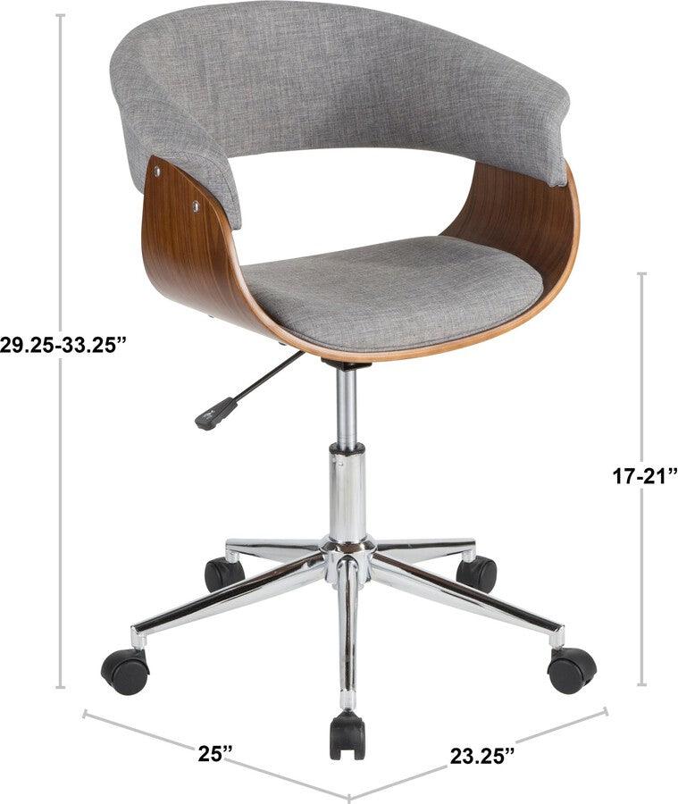 Lumisource Task Chairs - Vintage Mod Mid-Century Modern Office Chair in Walnut Wood and Light Grey Fabric