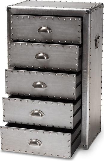 Wholesale Interiors Buffets & Cabinets - Davet French Industrial Silver Metal 5-Drawer Accent Storage Cabinet