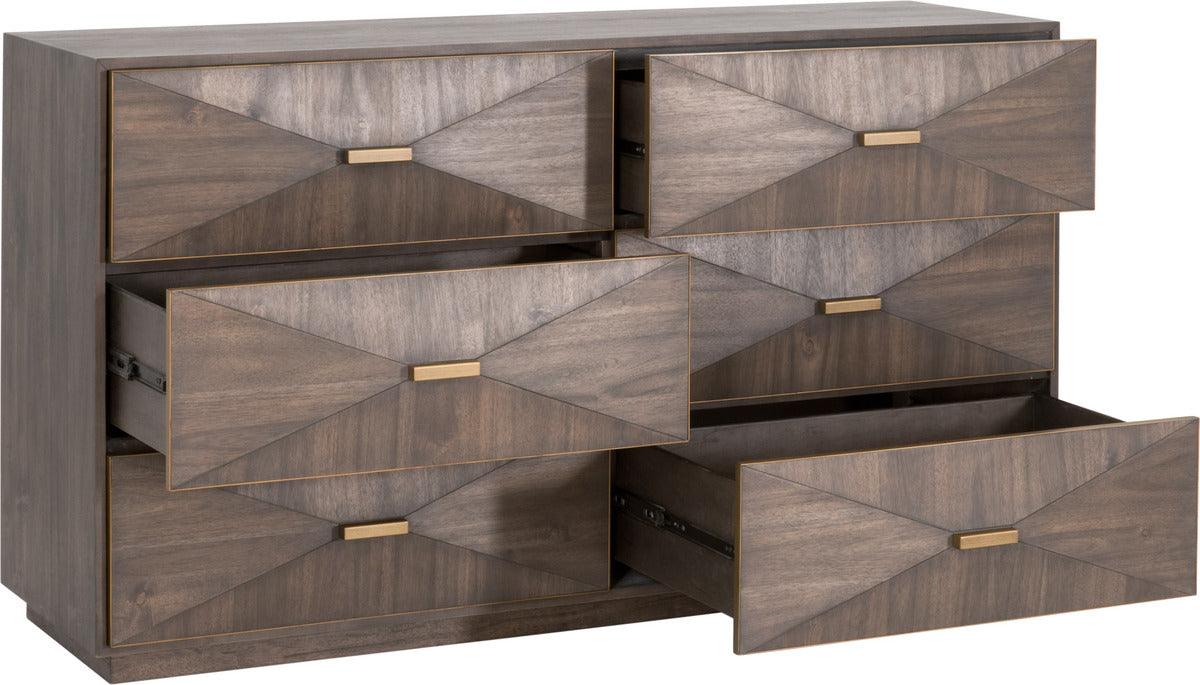 Essentials For Living Dressers - Wynn 6-Drawer Double Dresser Burnished Brown & Brushed Gold