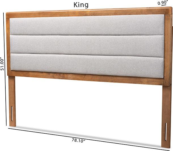 Wholesale Interiors Headboards - Dexter Light Grey Fabric Upholstered and Walnut Brown Finished Wood Full Size Headboard