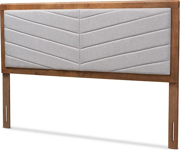 Wholesale Interiors Headboards - Iden Light Grey Fabric Upholstered and Walnut Brown Finished Wood Queen Size Headboard