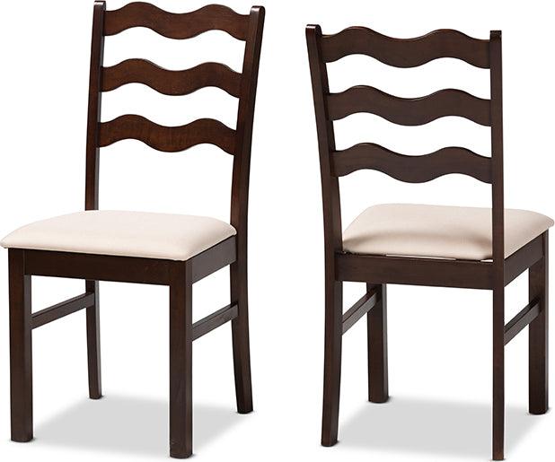 Wholesale Interiors Dining Chairs - Amara Mid-Century Modern Cream Fabric and Dark Brown Finished Wood 2-Piece Dining Chair Set