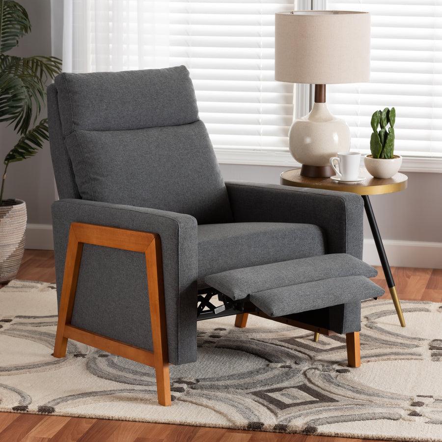 Wholesale Interiors Accent Chairs - Halstein Mid-Century Modern Grey Fabric & Walnut Brown Finished Wood Lounge Chair