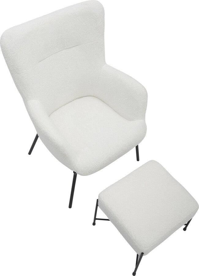 Lumisource Accent Chairs - Izzy Industrial Lounge Chair & Ottoman Set In Black Metal & White Sherpa Fabric