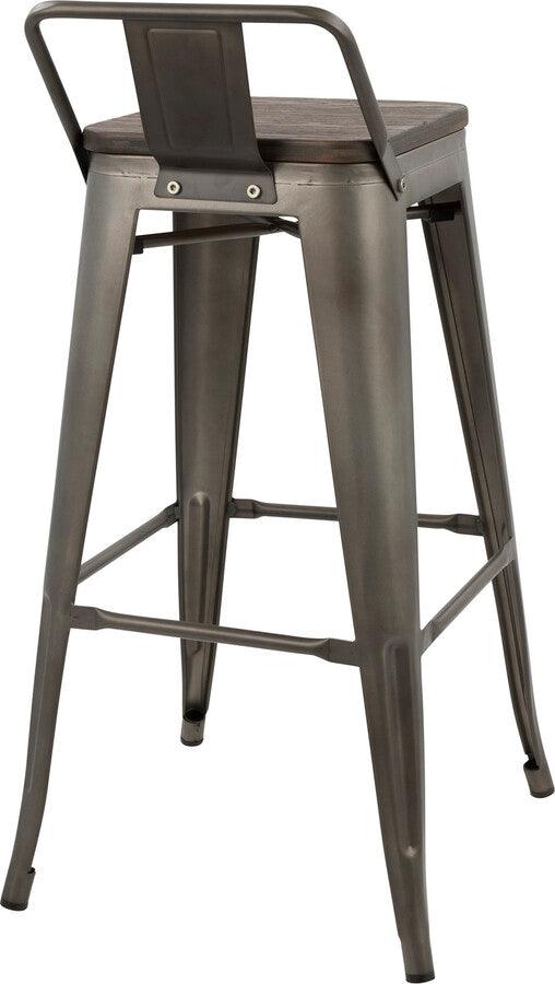 Lumisource Barstools - Oregon Industrial Low Back Barstool in Antique and Espresso - Set of 2