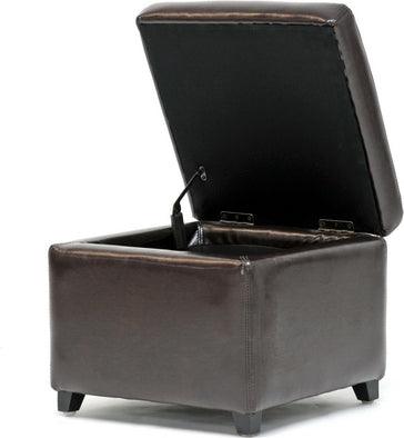 Wholesale Interiors Ottomans & Stools - Dark Brown Faux Leather Small Storage Cube Ottoman