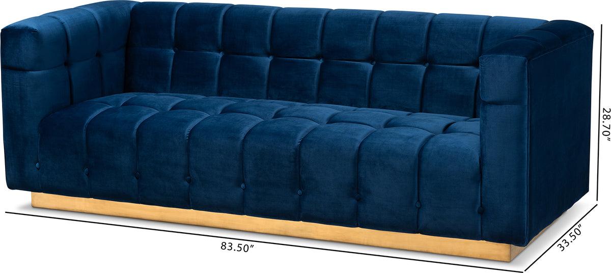 Wholesale Interiors Sofas & Couches - Loreto Glam and Luxe Navy Blue Velvet Fabric Upholstered Brushed Gold Finished Sofa
