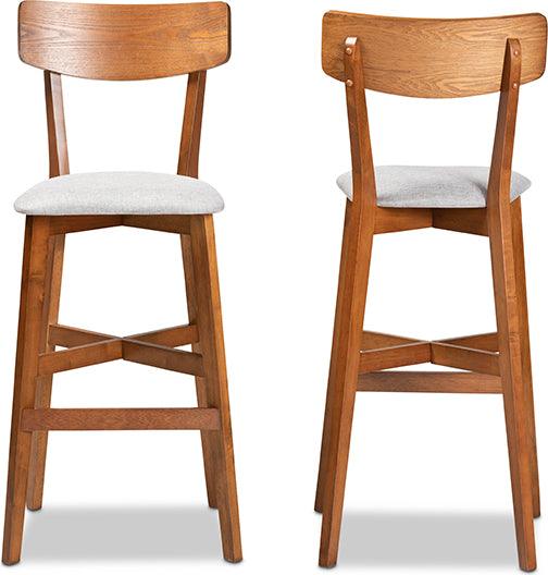 Wholesale Interiors Barstools - Cameron Transitional Grey Fabric and Brown Finished Wood 2-Piece Bar Stool Set