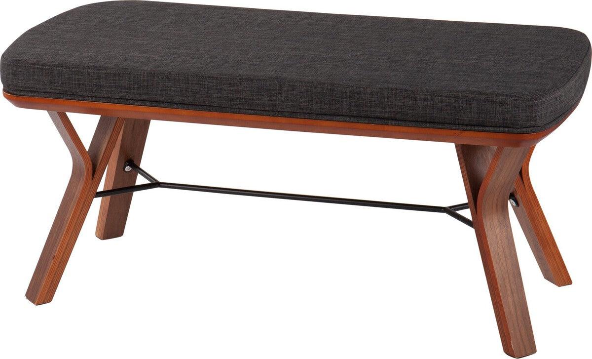 Lumisource Benches - Folia Bench In Walnut Wood & Charcoal Fabric