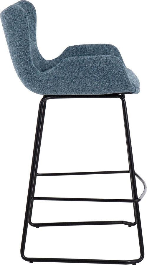 Lumisource Barstools - Tara 26" Fixed Height Counter Stool In Black Metal & Blue Noise Fabric (Set of 2)
