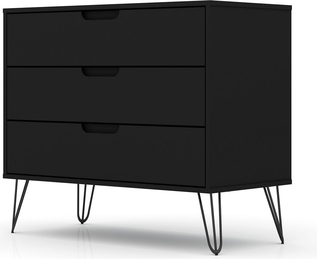 Manhattan Comfort Dressers - Rockefeller Mid-Century- Modern Dresser with 3- Drawers in Black