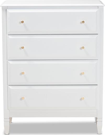 Wholesale Interiors Chest of Drawers - Naomi Classic and Transitional White Finished Wood 4-Drawer Bedroom Chest