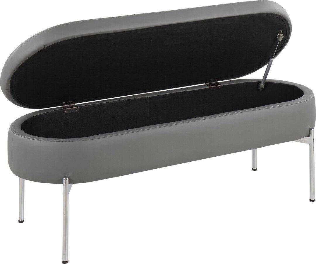 Lumisource Benches - Chloe Contemporary/Glam Storage Bench In Chrome Metal & Grey Faux Leather