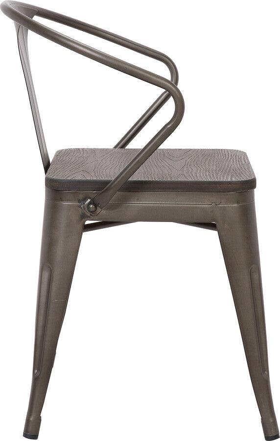 Lumisource Dining Chairs - Waco Industrial Chair in Vintage Antique Metal & Espresso Bamboo - Set of 2