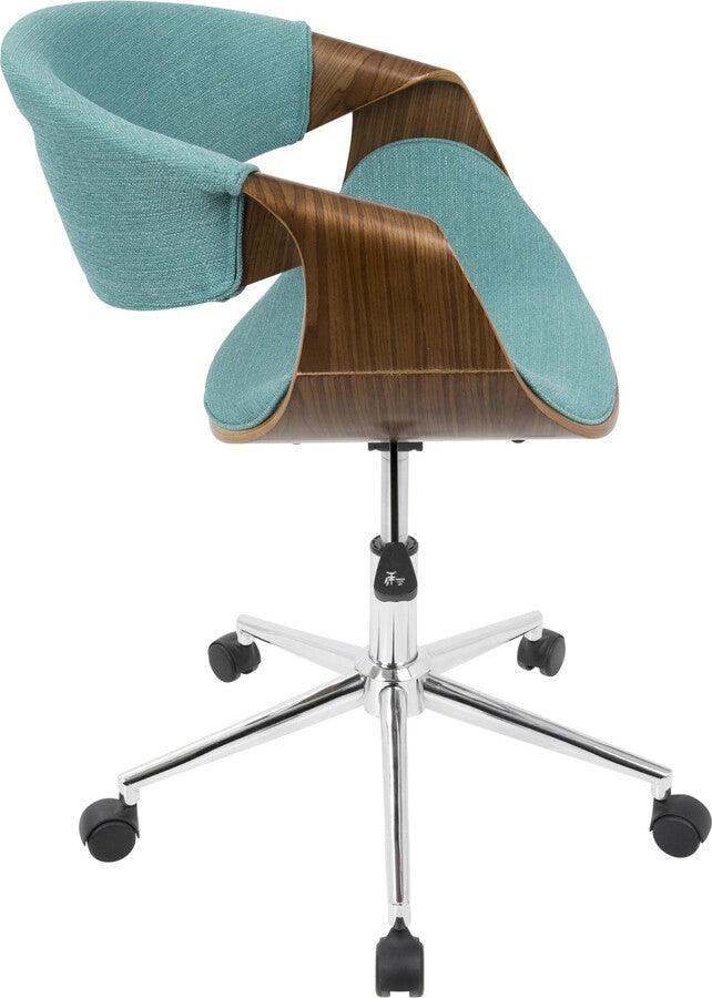 Lumisource Task Chairs - Curvo Mid-Century Modern Office Chair in Walnut and Teal
