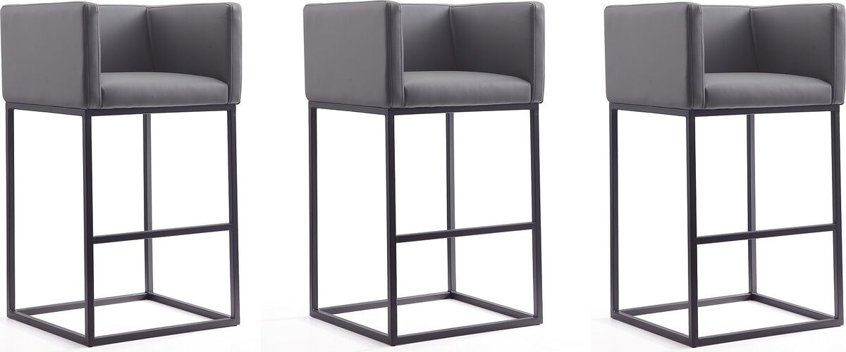 Manhattan Comfort Barstools - Embassy 38 in. Grey and Black Metal Barstool (Set of 3)