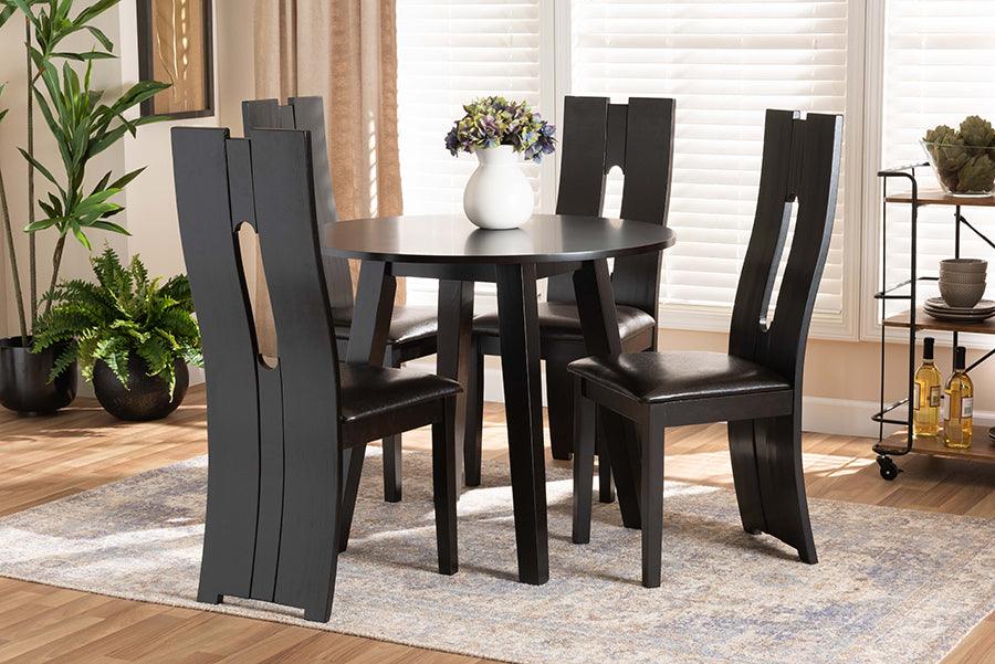 Wholesale Interiors Dining Sets - Torin Dark Brown Faux Leather Upholstered and Dark Brown Finished Wood 5-Piece Dining Set