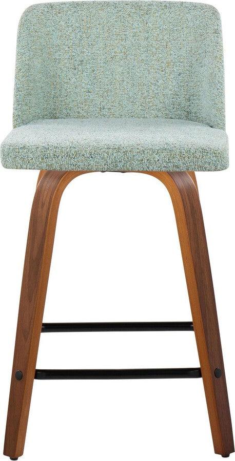 Lumisource Barstools - Toriano 24" Fixed Height Counter Stool In Walnut Wood & Light Green (Set of 2)