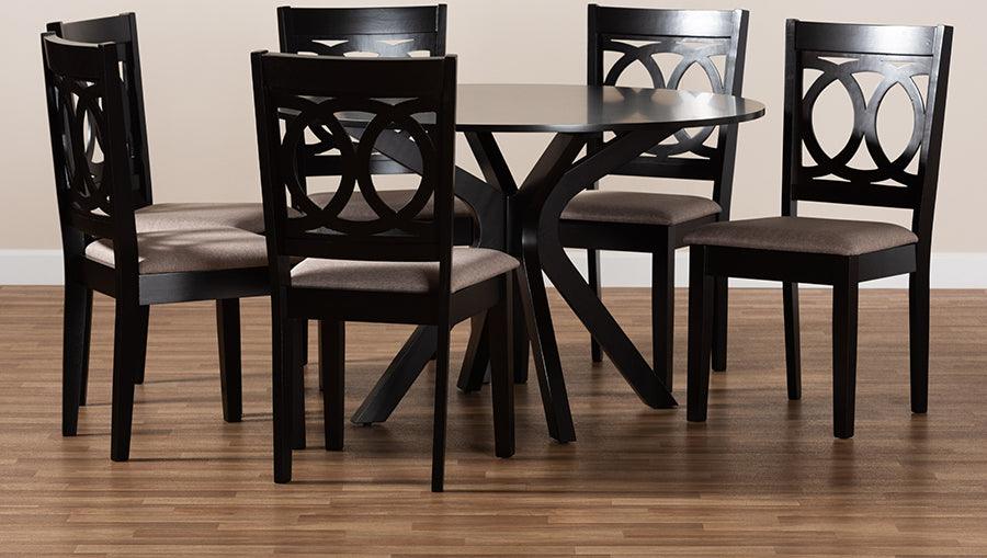 Wholesale Interiors Dining Sets - Sanne Sand Fabric Upholstered and Dark Brown Finished Wood 7-Piece Dining Set