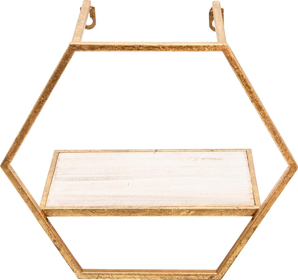 Sagebrook Home Wall Shelves & Ledges - S/3 Metal/Wood Hexagon Wall Shelves, Gold
