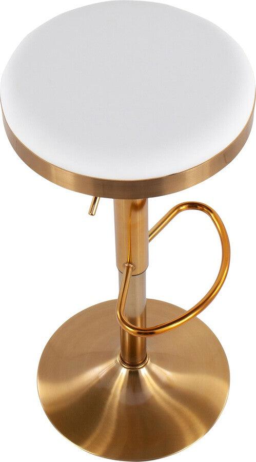 Lumisource Barstools - Dakota Adjustable Barstool in Gold Steel & White Faux Leather - Set of 2