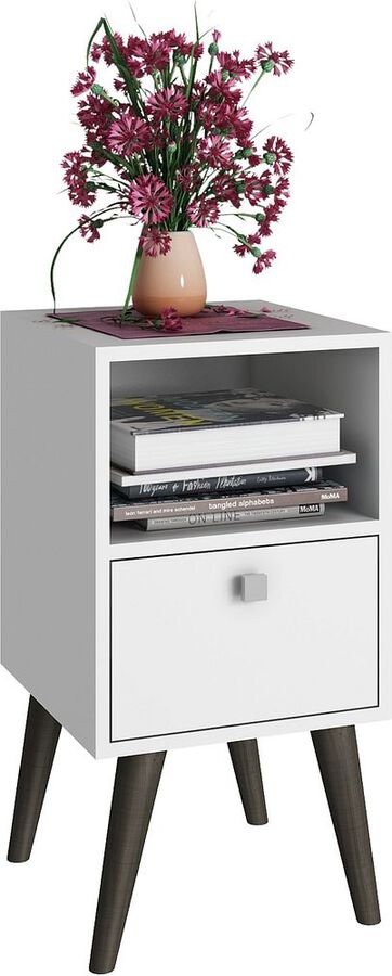 Manhattan Comfort Side & End Tables - Abisko Stylish Side Table with 1- Cubby & 1-Drawer in White