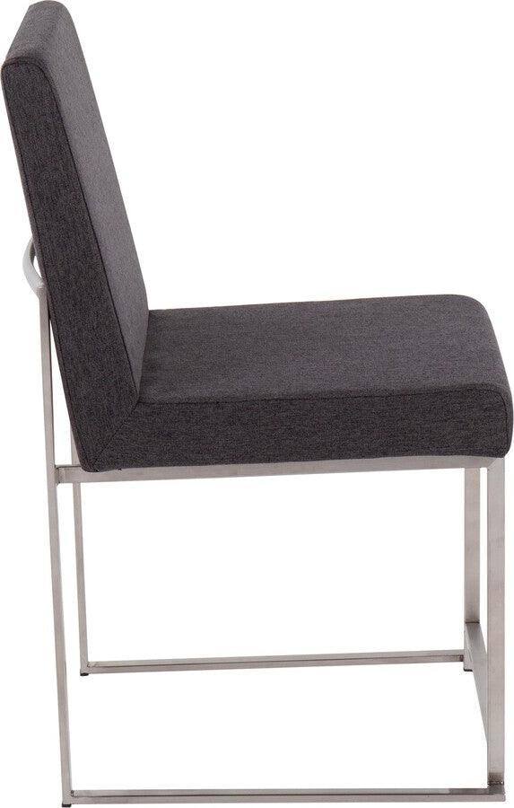 Lumisource Dining Chairs - High Back Fuji Contemporary Dining Chair In Brushed Stainless Steel & Charcoal Fabric (Set of 2)