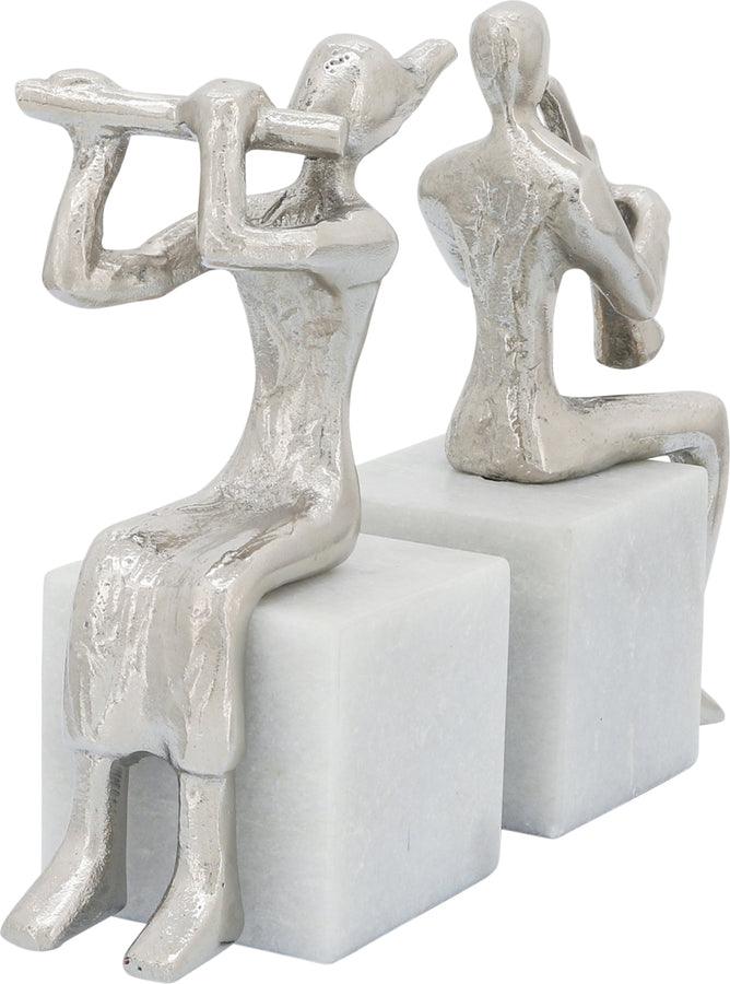 Sagebrook Home Bookends - S/2 Metal Musicians On Marble Base Silver