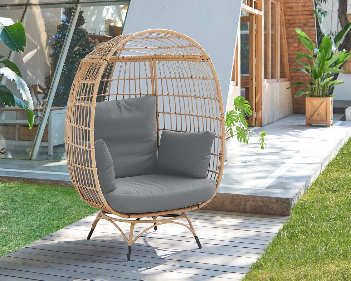 Manhattan Comfort Outdoor Chairs - Spezia Patio Freestanding Egg Chair with Grey Cushions