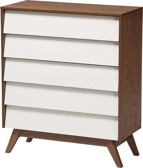 Wholesale Interiors Bedroom Sets - Hildon Mid-Century Modern Two-Tone White and Walnut Brown Finished Wood 3-Piece Storage Set