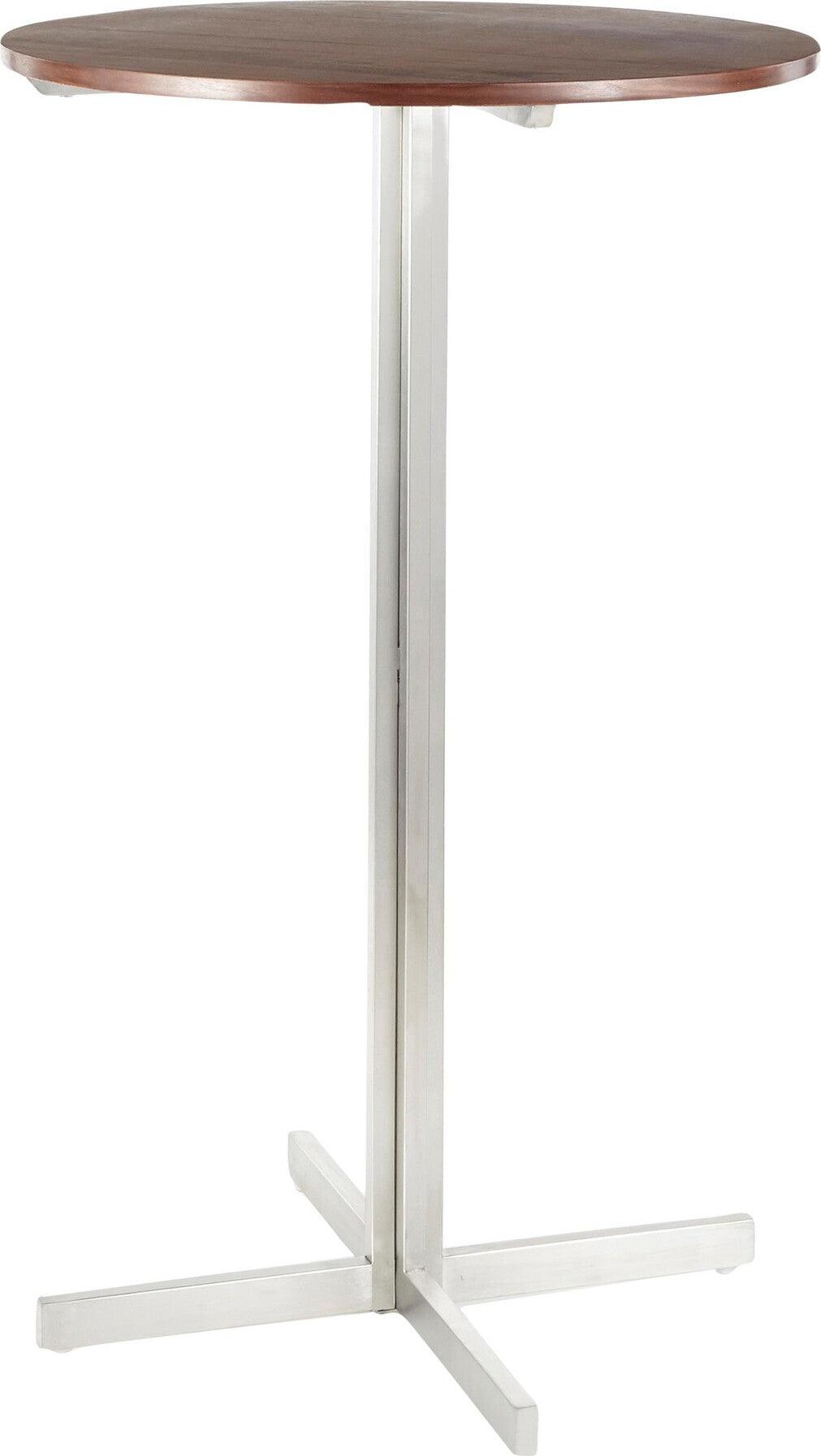 Lumisource Bar Tables - Fuji Contemporary Round Bar Table in Stainless Steel with Walnut Wood Top