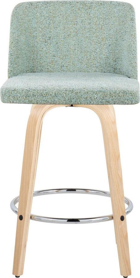 Lumisource Barstools - Toriano 26" Fixed Height Counter Stool With Swivel In Natural Wood & Light Green (Set of 2)