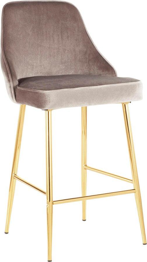 Lumisource Barstools - Marcel Contemporary/Glam Counter Stool in Gold Metal and Silver Velvet - Set of 2