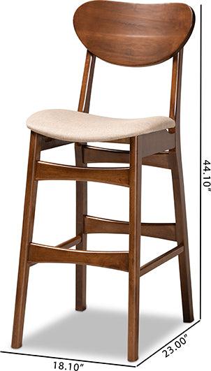 Wholesale Interiors Barstools - Katya Mid-Century Modern Sand Fabric and Brown Finished Wood 2-Piece Bar Stool Set