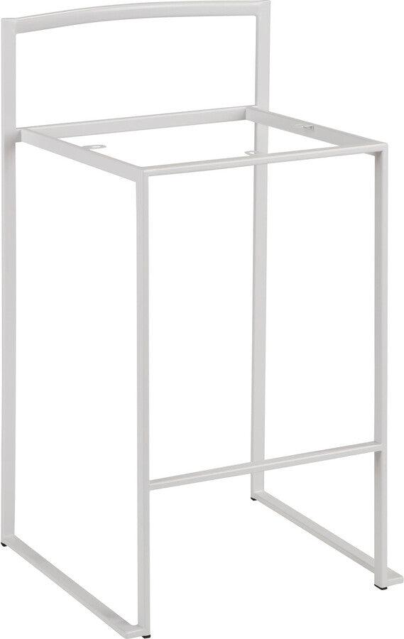 Lumisource Barstools - Fuji Contemporary Stackable Counter Stool in White with Green Velvet Cushion - Set of 2
