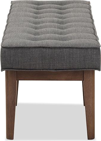 Wholesale Interiors Benches - Lucca Mid-Century Modern Walnut Wood Dark Grey Fabric Button-Tufted Bench