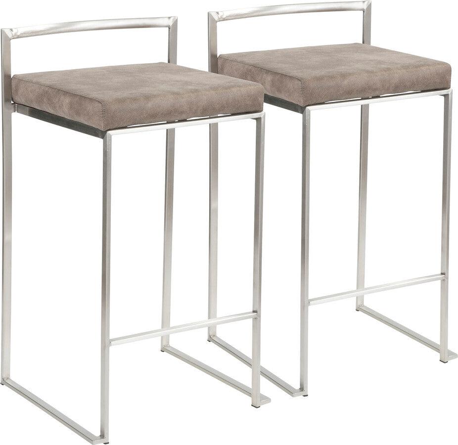Lumisource Barstools - Fuji Stackable Counter Stool Stone Cowboy Fabric Cushion - Set of 2