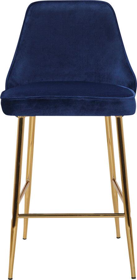 Lumisource Barstools - Marcel Contemporary/Glam Counter Stool in Gold Metal and Blue Velvet - Set of 2