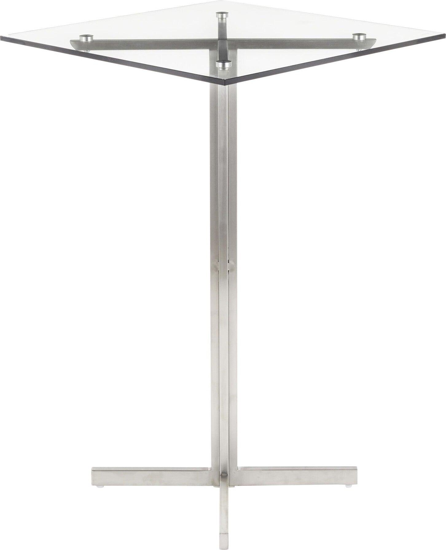 Lumisource Bar Tables - Fuji Contemporary Square Bar Table in Stainless Steel with Clear Glass Top